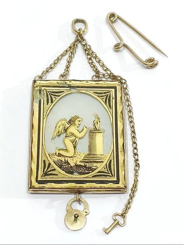 Pendentif Broche médaillon - Broche en or rose 18 carats et verre églomisé 58 Facettes 3055/1