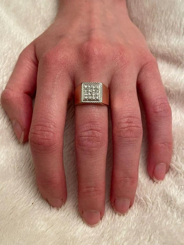 Bague 53 Bague chevalière en or rose 18 carats pavée de diamants 58 Facettes 934506