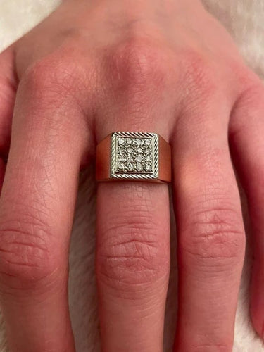 Bague 53 Bague chevalière en or rose 18 carats pavée de diamants 58 Facettes 934506