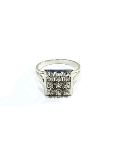 Bague 54 Bague pavée de 9 diamants en or blanc 18 carats 58 Facettes