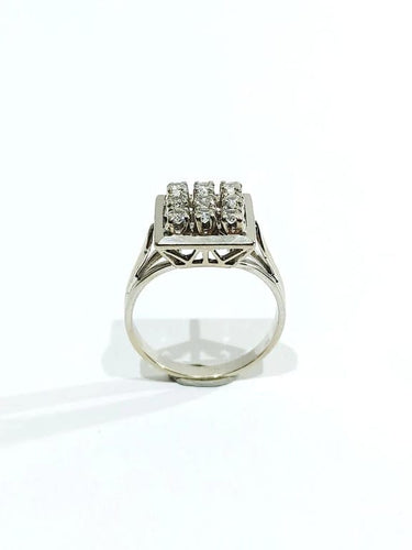 Bague 54 Bague pavée de 9 diamants en or blanc 18 carats 58 Facettes