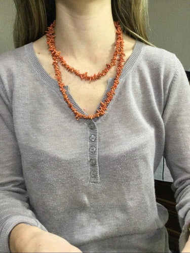 Collier Sautoir en corail rouge 58 Facettes