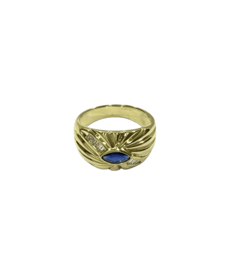 Bague 54 Bague en or jaune 18 carats avec saphir et diamants 58 Facettes