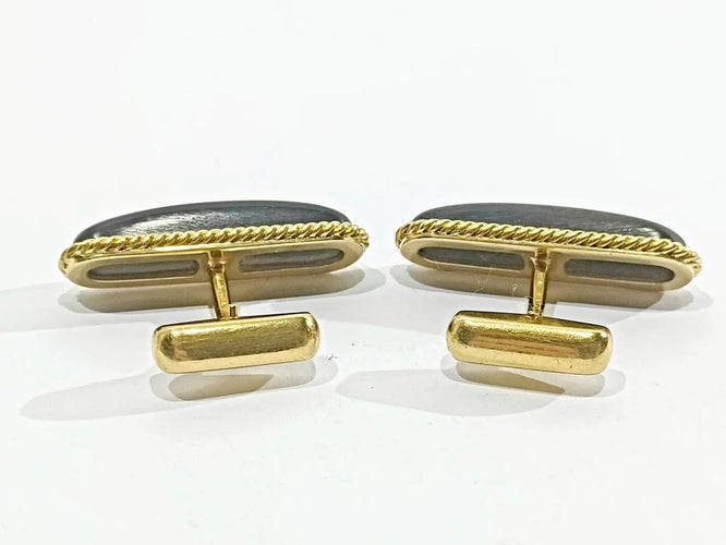 Boutons de manchette Boutons de manchette en or jaune 18 carats et ébène 58 Facettes 3083/4