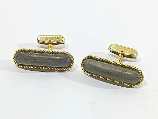 Boutons de manchette Boutons de manchette en or jaune 18 carats et ébène 58 Facettes 3083/4