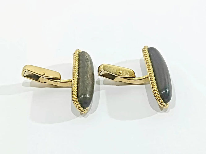 Boutons de manchette Boutons de manchette en or jaune 18 carats et ébène 58 Facettes 3083/4