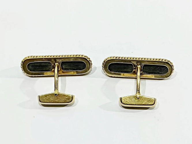 Boutons de manchette Boutons de manchette en or jaune 18 carats et ébène 58 Facettes 3083/4