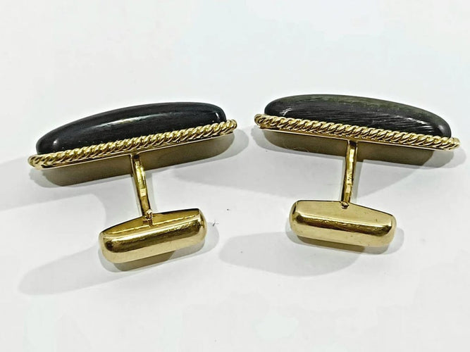 Boutons de manchette Boutons de manchette en or jaune 18 carats et ébène 58 Facettes 3083/4