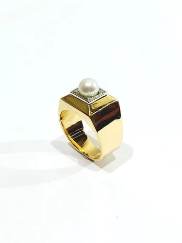 Bague 53.5 Bague Art déco en or 18 carats avec perle 58 Facettes