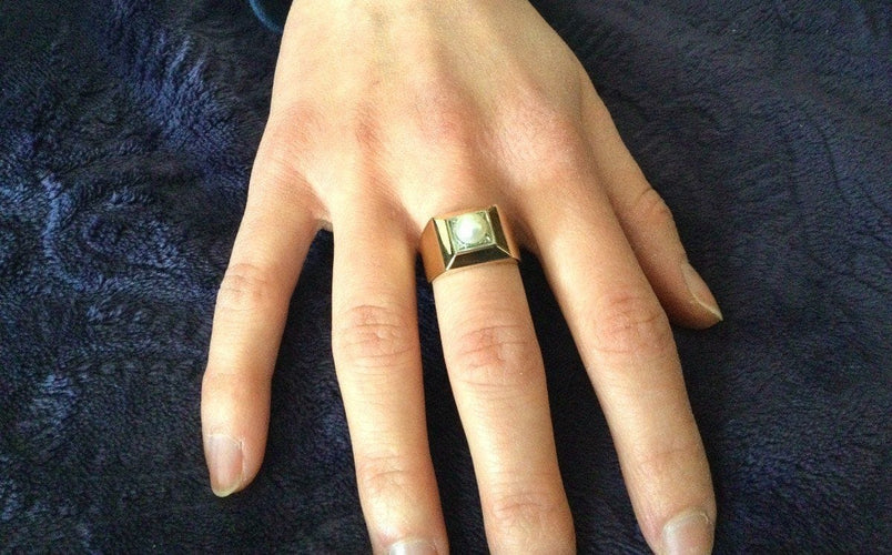 Bague 53.5 Bague Art déco en or 18 carats avec perle 58 Facettes