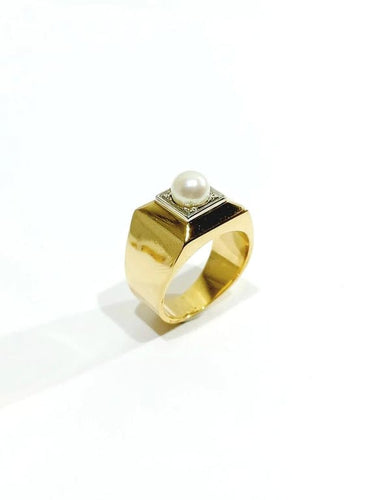 Bague 53.5 Bague Art déco en or 18 carats avec perle 58 Facettes