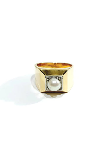 Bague 53.5 Bague Art déco en or 18 carats avec perle 58 Facettes