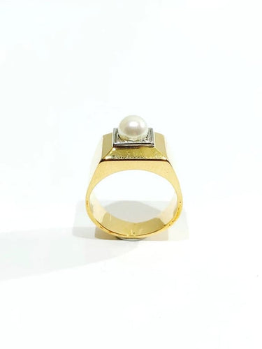 Bague 53.5 Bague Art déco en or 18 carats avec perle 58 Facettes