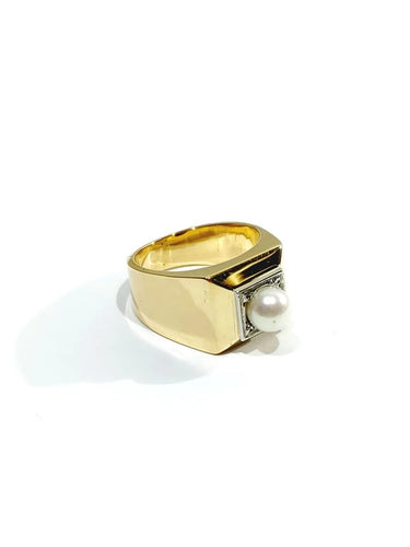 Bague 53.5 Bague Art déco en or 18 carats avec perle 58 Facettes