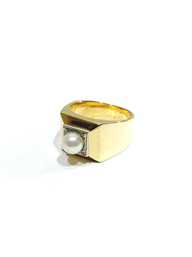 Bague 53.5 Bague Art déco en or 18 carats avec perle 58 Facettes