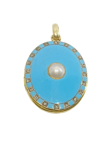 Pendentif Pendentif médaillon photo en or 18 carats, émail, perle et diamants 58 Facettes 3103/1