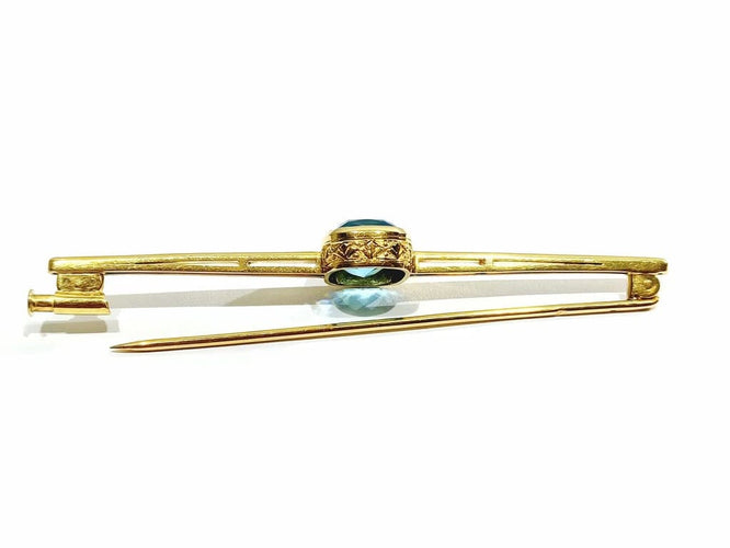 Broche Broche en or jaune 18 carats avec pierre synthétique bleue 58 Facettes