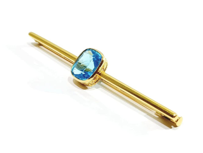 Broche Broche en or jaune 18 carats avec pierre synthétique bleue 58 Facettes