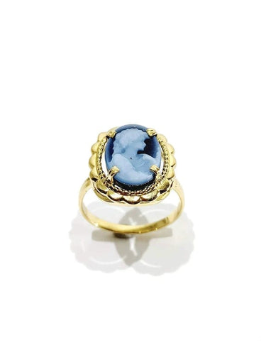 Bague 59 Bague camée bleu en or jaune 18 carats 58 Facettes