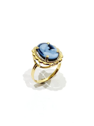 Bague 59 Bague camée bleu en or jaune 18 carats 58 Facettes