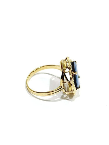 Bague 59 Bague camée bleu en or jaune 18 carats 58 Facettes
