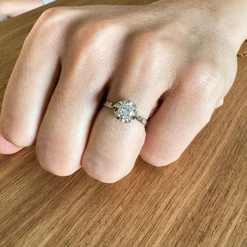 Bague 53 Bague solitaire en or blanc avec diamant 0,45 ct 58 Facettes