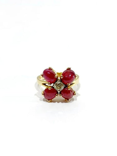 Bague 53 Bague fleur en or jaune 18 carats avec rubis et diamant 58 Facettes