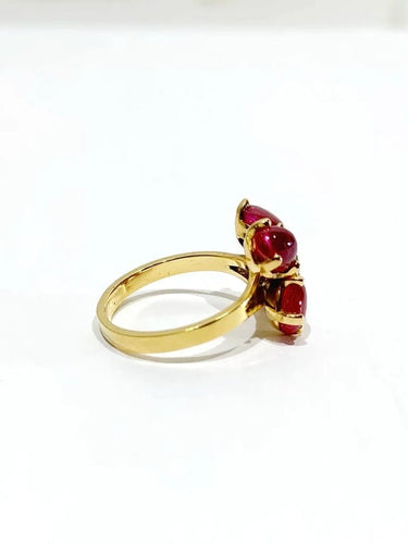 Bague 53 Bague fleur en or jaune 18 carats avec rubis et diamant 58 Facettes