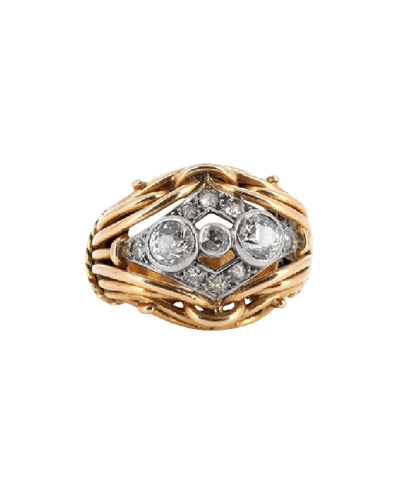 Bague 50.5 Bague dôme en or jaune 18 carats, platine et diamants 58 Facettes 13