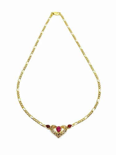 Collier Collier cœur en or 18 carats avec rubis et diamants 58 Facettes