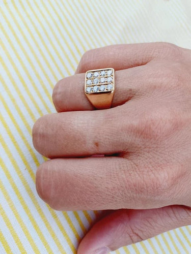 Bague 52.5 Bague chevalière en or jaune 18 carats et diamants 58 Facettes