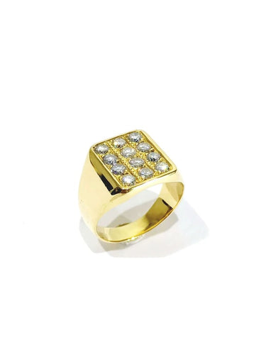 Bague 52.5 Bague chevalière en or jaune 18 carats et diamants 58 Facettes