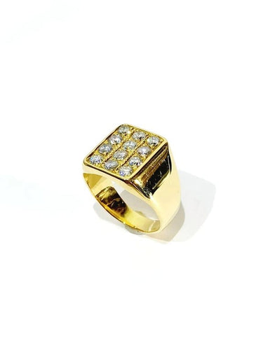 Bague 52.5 Bague chevalière en or jaune 18 carats et diamants 58 Facettes