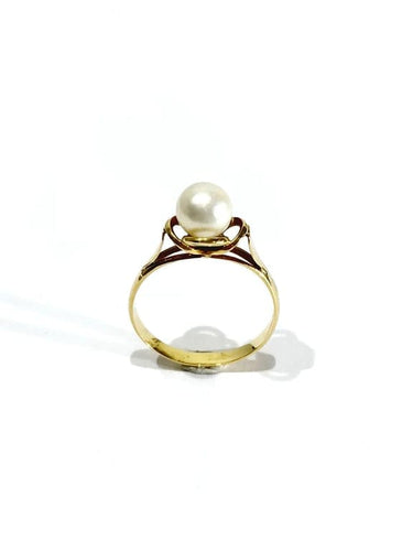 Bague 51 Bague en or jaune 18 carats avec perle 58 Facettes