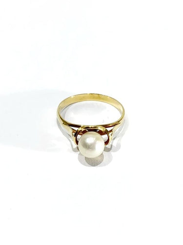 Bague 51 Bague en or jaune 18 carats avec perle 58 Facettes