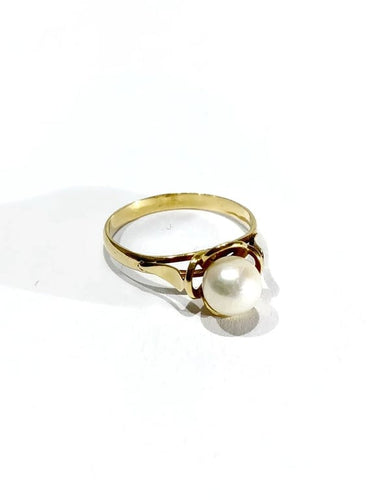 Bague 51 Bague en or jaune 18 carats avec perle 58 Facettes