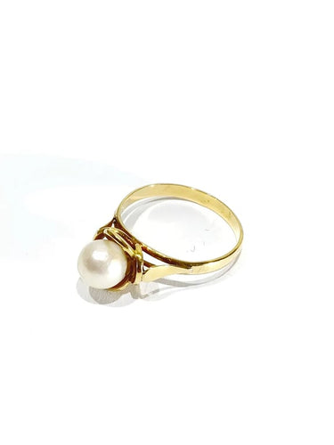 Bague 51 Bague en or jaune 18 carats avec perle 58 Facettes