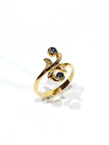 Bague 53 Bague toi et moi en or rose 18 carats, diamants et saphirs 58 Facettes