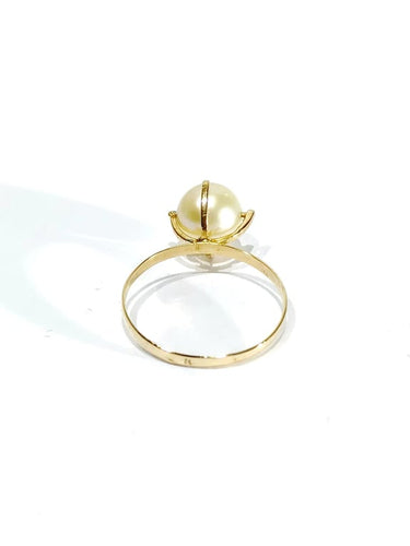 Bague 53.5 Bague en or jaune 18 carats et perle 58 Facettes