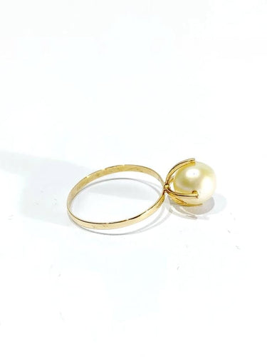Bague 53.5 Bague en or jaune 18 carats et perle 58 Facettes