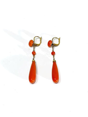 Boucles d'oreilles Boucles d'oreilles pendantes en or jaune 18 carats et corail 58 Facettes