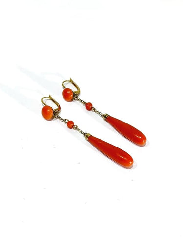 Boucles d'oreilles Boucles d'oreilles pendantes en or jaune 18 carats et corail 58 Facettes