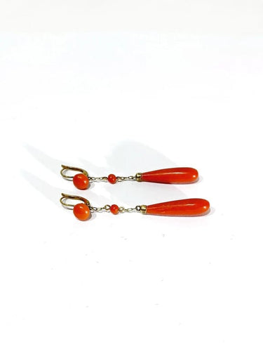 Boucles d'oreilles Boucles d'oreilles pendantes en or jaune 18 carats et corail 58 Facettes