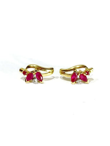Boucles d'oreilles Boucles d’oreilles en or jaune 18 carats, diamants et rubis 58 Facettes