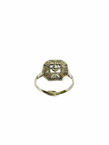 Bague 50 Bague Art déco en or blanc 18 carats et diamants taille rose 58 Facettes
