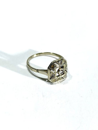 Bague 50 Bague Art déco en or blanc 18 carats et diamants taille rose 58 Facettes