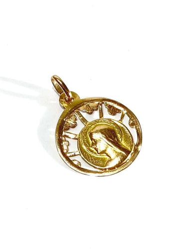 Pendentif Médaille Vierge Marie ajourée en or rose 18 carats 58 Facettes