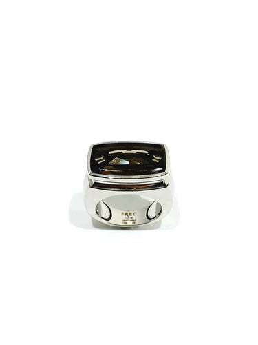 Bague 56 FRED - Bague en or blanc 18 carats au quartz fumé 58 Facettes
