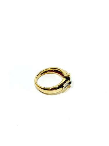 Bague 51 Bague en or jaune 18 carats avec émeraude et diamants 58 Facettes
