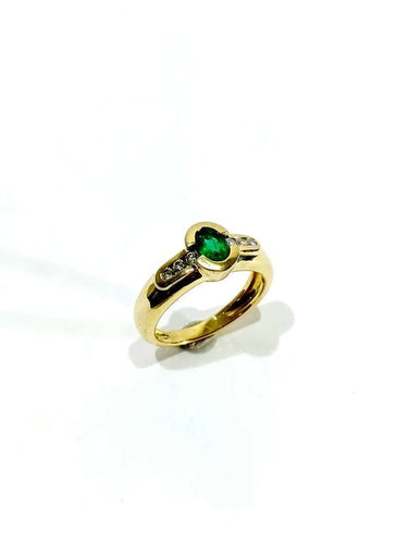 Bague 51 Bague en or jaune 18 carats avec émeraude et diamants 58 Facettes
